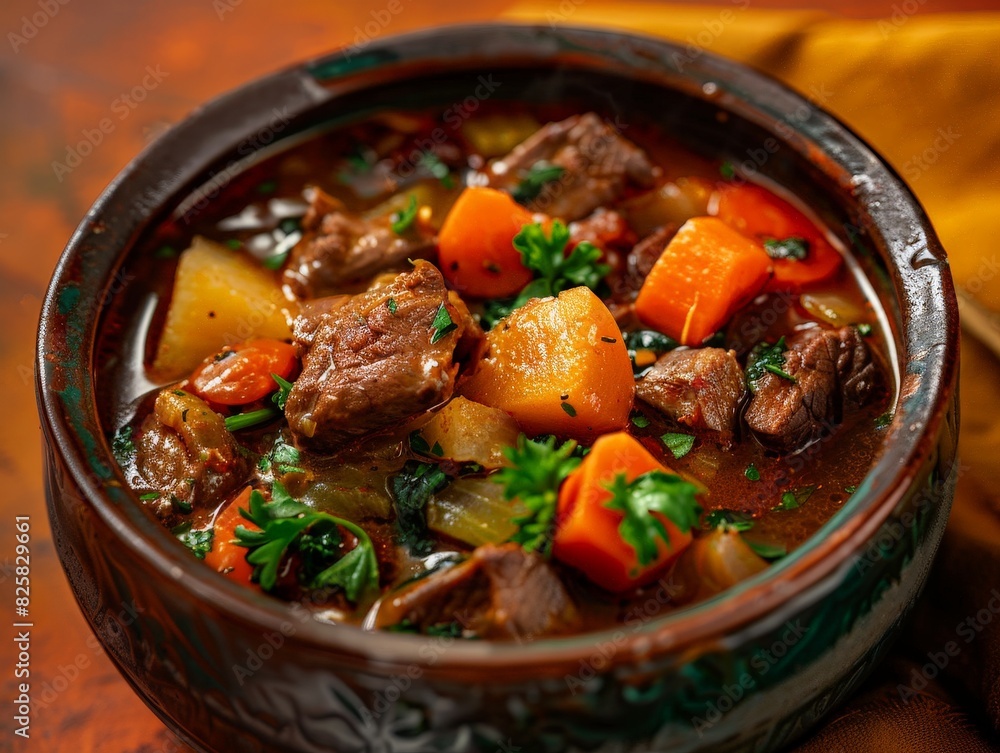 Hearty beef stew with vegetables in a bowl Hearty beef stew with vegetables in a bowl