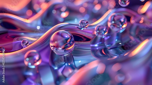 3D rendering of a close-up of a clear glass ball on a colorful surface.