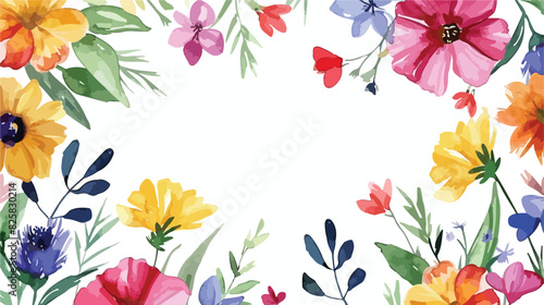 Greeting card template with watercolor flowers floral