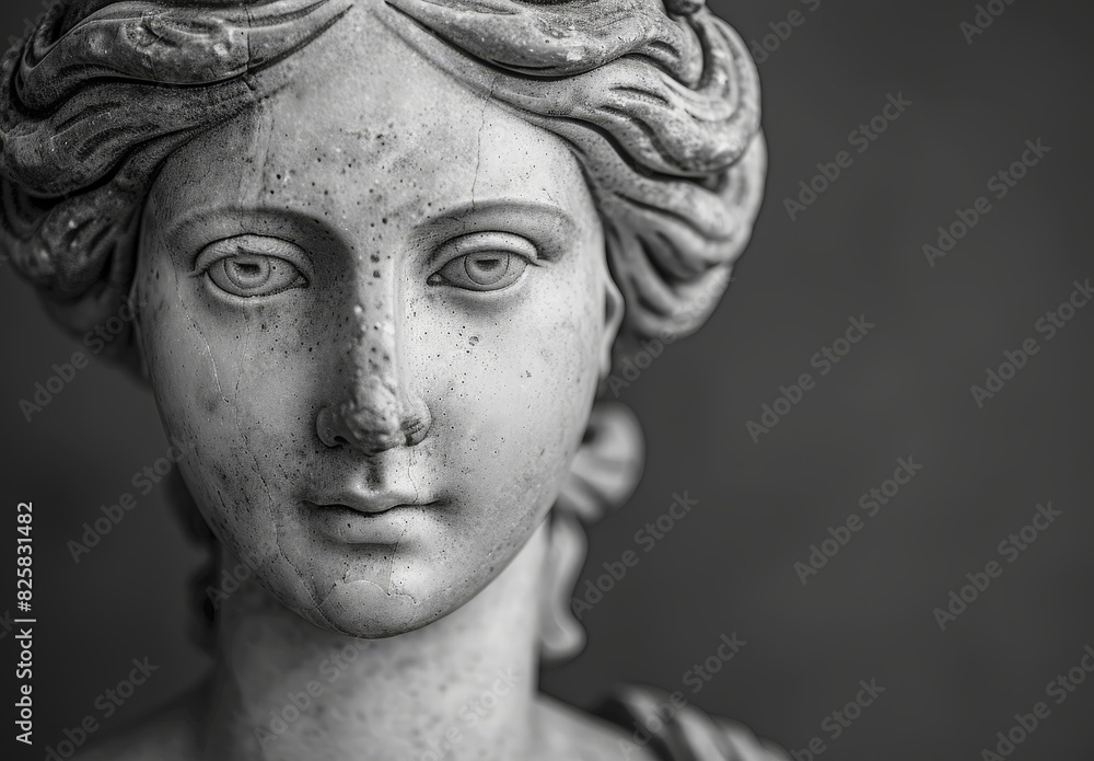 Detailed close-up of a weathered stone statue