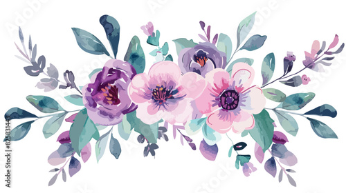 Hand painted watercolor purple pink floral horizontal