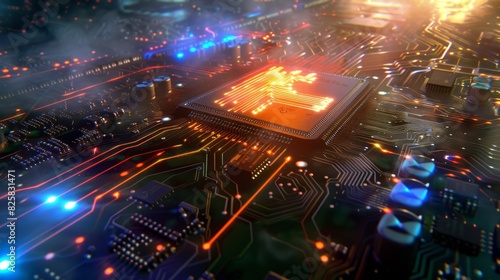 A cityscape filled with numerous lights atop the circuit board © Mikus