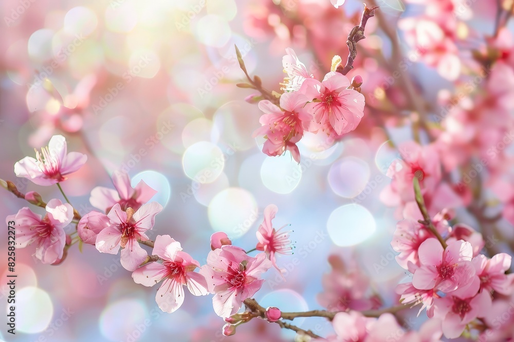 Blooming pink cherry blossoms in spring
