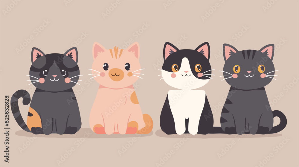 Illustration Four of Cute Cats Vector illustration. vector
