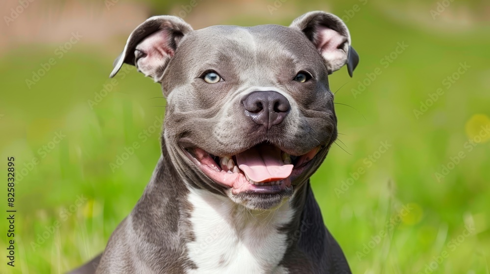 A tight shot of a dog reclining in a lush grassy expanse, its tongue extended to one side of its face A tight shot of a dog reclining in a lush grassy expanse, its tongue extended to one side of its face