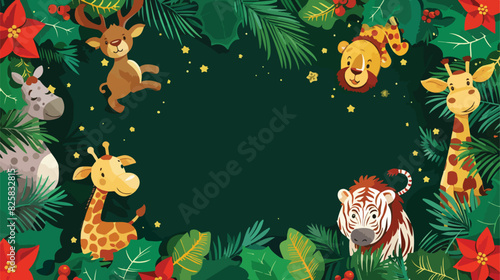 Illustration Christmas Frame with Safari Animals vector