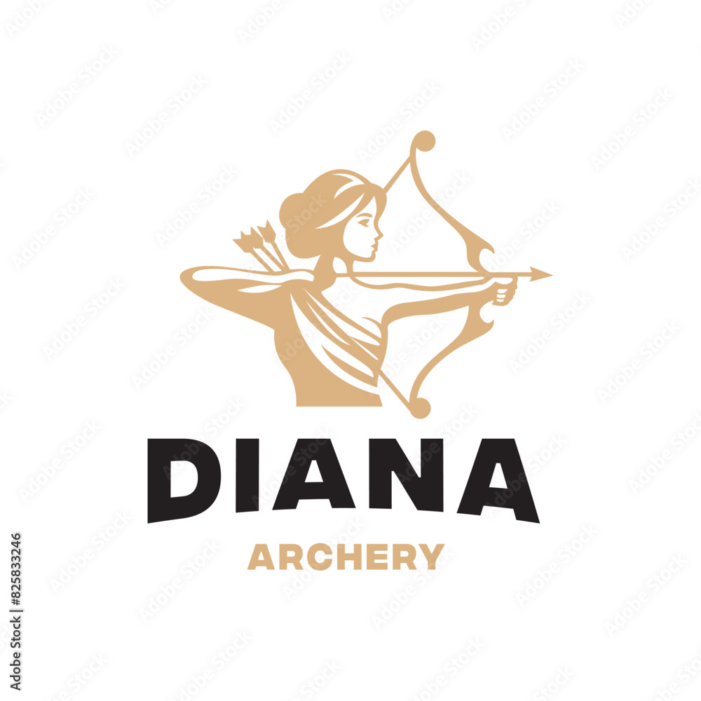 Beautiful Diana Holding a Bow and Arrow for Archer Archery Hunting Logo design Beautiful Diana Holding a Bow and Arrow for Archer Archery Hunting Logo design