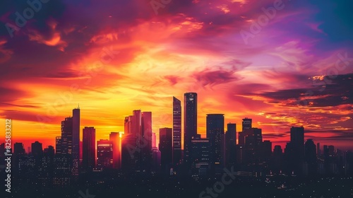 Urban skyline during sunset
