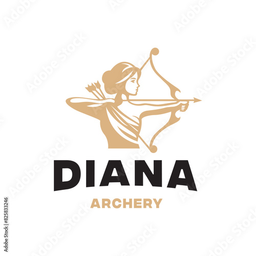 Beautiful Diana Holding a Bow and Arrow  for Archer Archery Hunting Logo design
