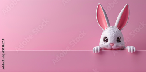 Cartoon bunny peeks over banner's edge. © HillTract