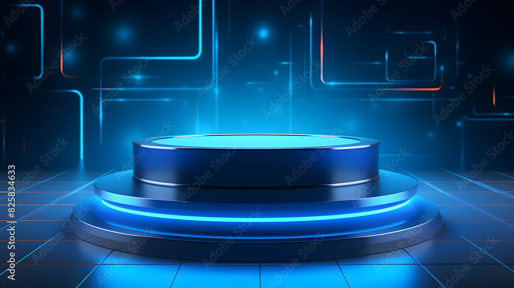 Naklejka premium digital blue light circular podium e-commerce graphics poster background