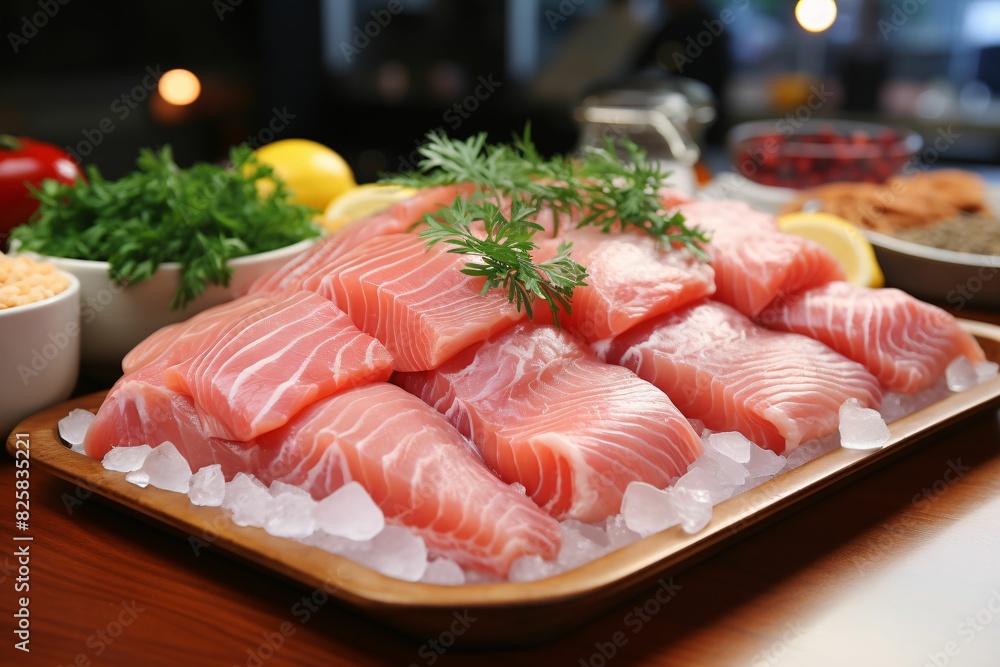 Sashimi set on wooden table, closeup. Raw fish Sashimi set on wooden table, closeup. Raw fish