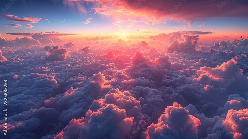 View of serene clouds through the window of a twin plane at dawn View of serene clouds through the window of a twin plane at dawn