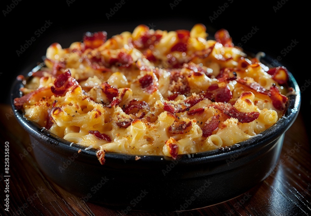 Delicious baked mac and cheese with crispy bacon topping Delicious baked mac and cheese with crispy bacon topping