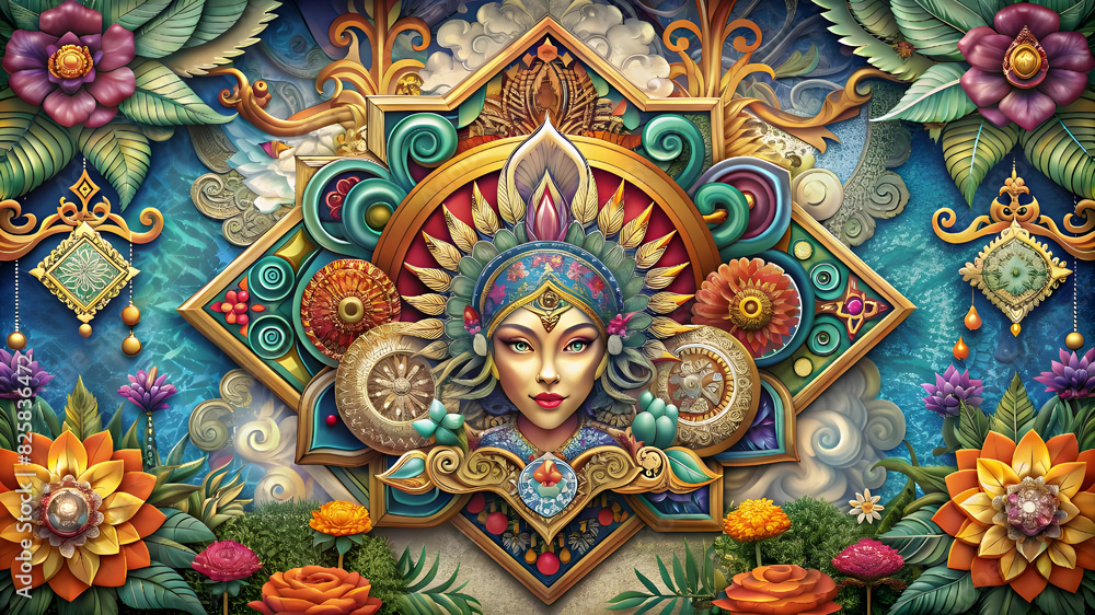 Fototapeta premium Arabesque Style Background Design Luxury Royal Floral Ornamental Mandala in Dynamic Colors.