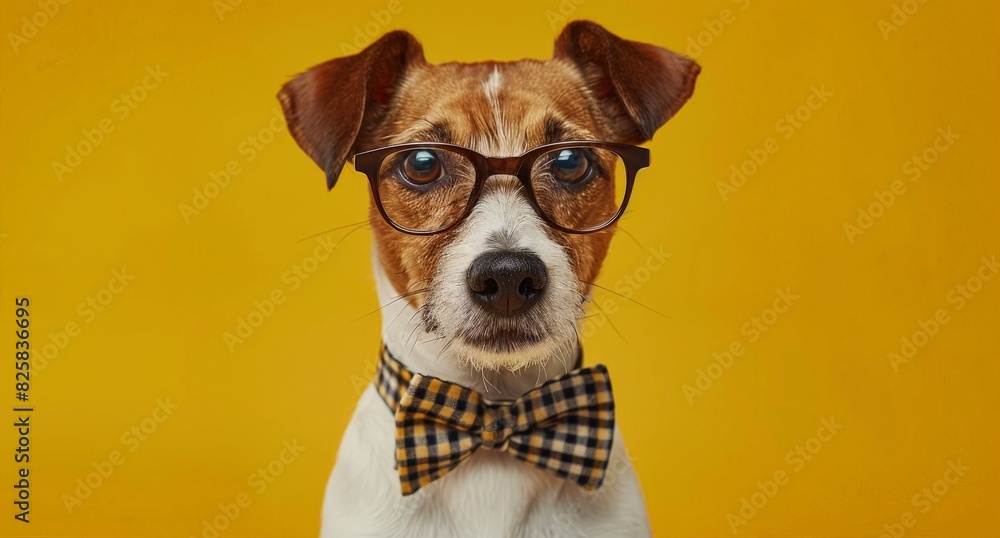 Cute dog wearing glasses and bowtie Cute dog wearing glasses and bowtie