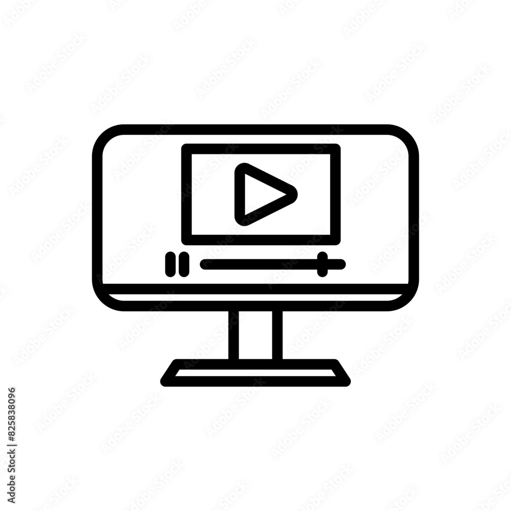 Play video in computer line icon. Video icon. Video and movies icon isolated on white background. Transparent background, minimalist symbol. Vector images Play video in computer line icon. Video icon. Video and movies icon isolated on white background. Transparent background, minimalist symbol. Vector images