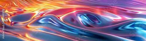 3d render of colorful abstract background with flowing curved lines in rainbow colors on white, liquid metal effect, reflections and refractions, glossy finish, blurred motion