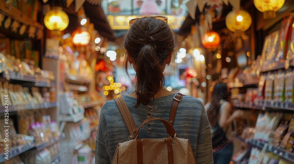 Tourist looking at shopping store Tourist looking at shopping store