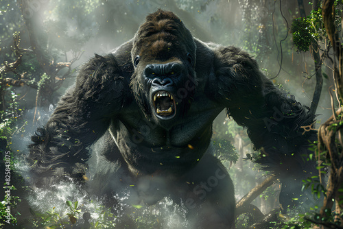 Gorilla King Kong is rampaging in the jungle