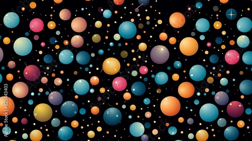 Polka dots fabric pattern background with multicolored dots in various sizes on a dark navy background, adding a fun and festive element to any project. photo