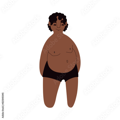 Flat Latino man in underwear. Brown skin person with black hair in cartoon style for multinational and diversity designs. Vector illustration.
