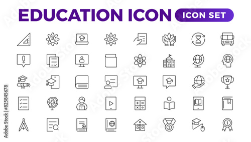Education line icon collection. Set of vector line icons of education for modern concepts, web, and apps. Set of flat signs and symbols for web and apps.