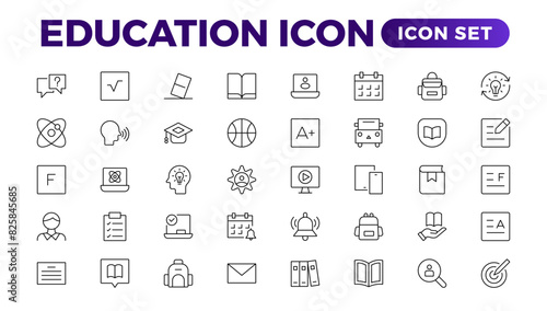 Education line icon collection. Set of vector line icons of education for modern concepts, web, and apps. Set of flat signs and symbols for web and apps.