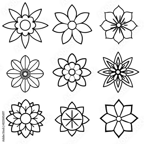 black and white flowers set