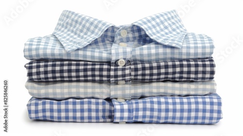 Stack of checkered casual shirts in blue and white