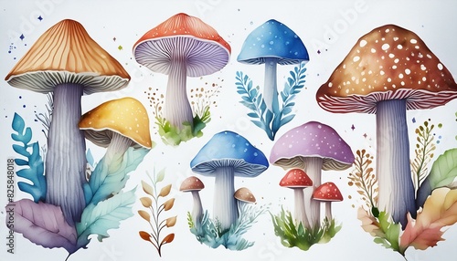 champignon, nature, aliment, champignon, watercolor mushrooms in forrest colors,champignon, nature, forêt, automnal, champignon, aliment, illustration, v photo