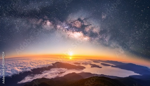 earth and sun  sunrise over the earth  sunrise over the mountains  Landscape with Milky way galaxy. Sunrise and Earth view from space 