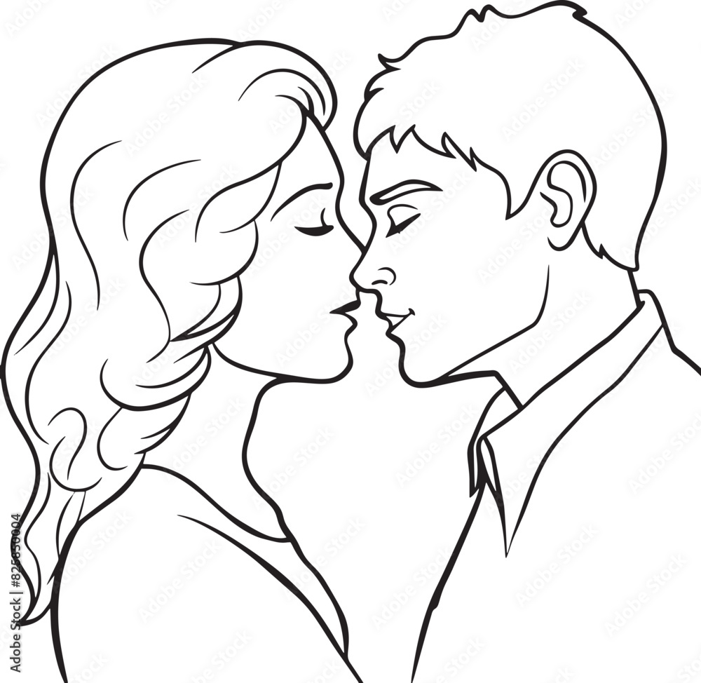 couple kissing illustration black and white 