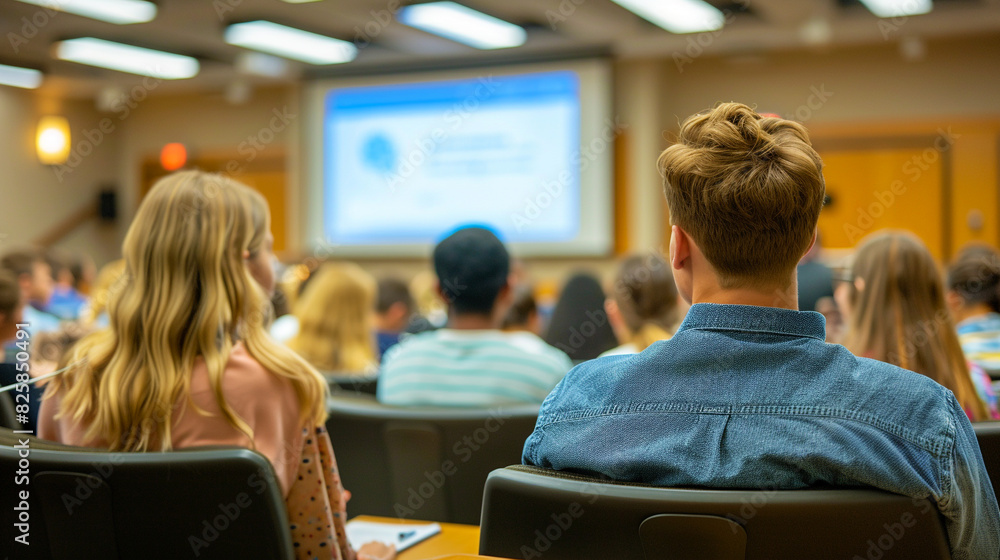 Image of a large group of students attending a lecture. Image of a large group of students attending a lecture.