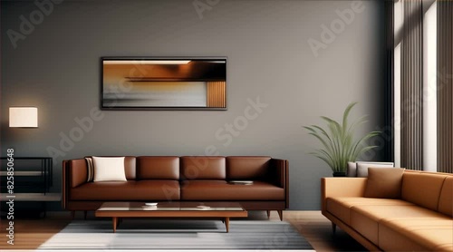 Wallpaper Mural Modern living room interior with a sofa, table, featuring luxury design elements, comfortable furniture and windows that let in natural light. Torontodigital.ca