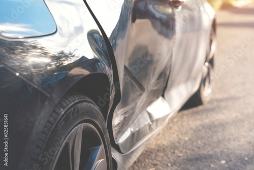 Foto close up of damaged car door after accident