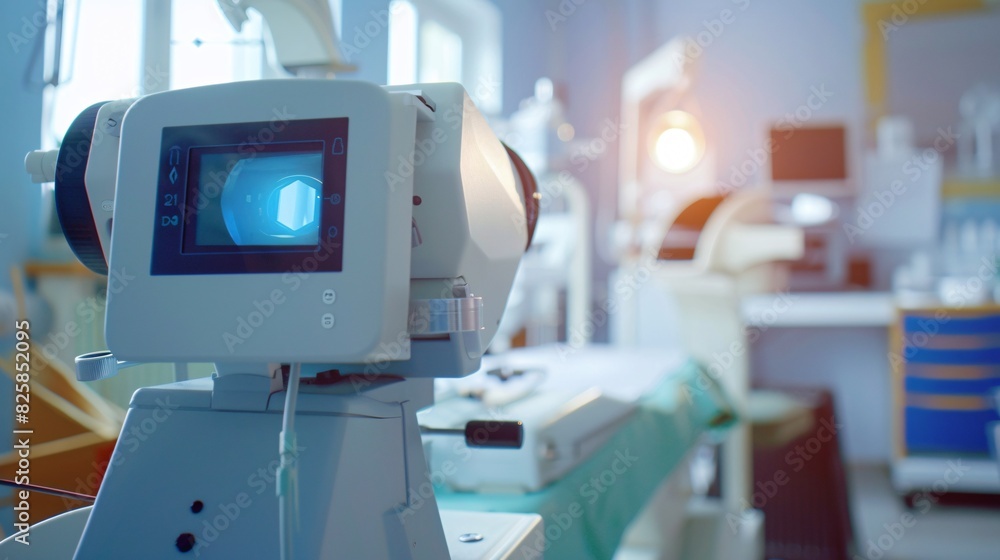 State-of-the-art ophthalmic laser technology used for correcting vision in a clinic specializing in eye surgery and treatment for nearsightedness. State-of-the-art ophthalmic laser technology used for correcting vision in a clinic specializing in eye surgery and treatment for nearsightedness.