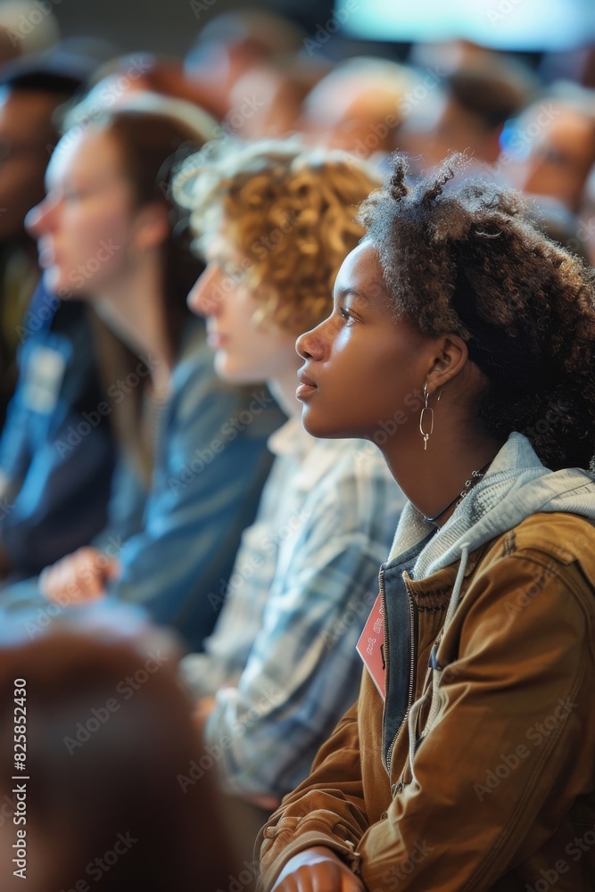 Millennials attending a motivational seminar. Millennials attending a motivational seminar.