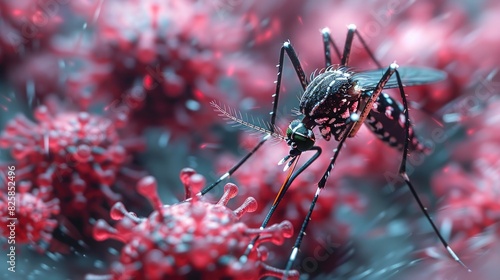 Mosquito Carrying Dengue Fever: Detailed Backdrop of Viral Particles Entering Bloodstream