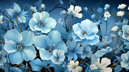 A blue flower background featuring delicate bluebells and forget-me-nots in a seamless pattern, creating a soft and harmonious design for various applications.