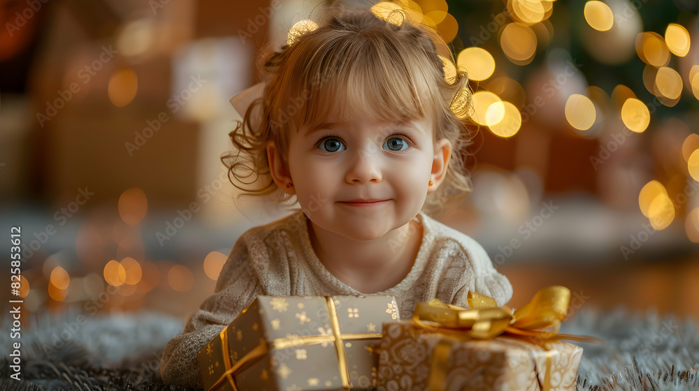 Photo Stock: Vibrant Image of Child Unwrapping Birthday Gifts with a Glossy Backdrop High Resolution Capture of Excitement and Joy! Photo Stock: Vibrant Image of Child Unwrapping Birthday Gifts with a Glossy Backdrop High Resolution Capture of Excitement and Joy!