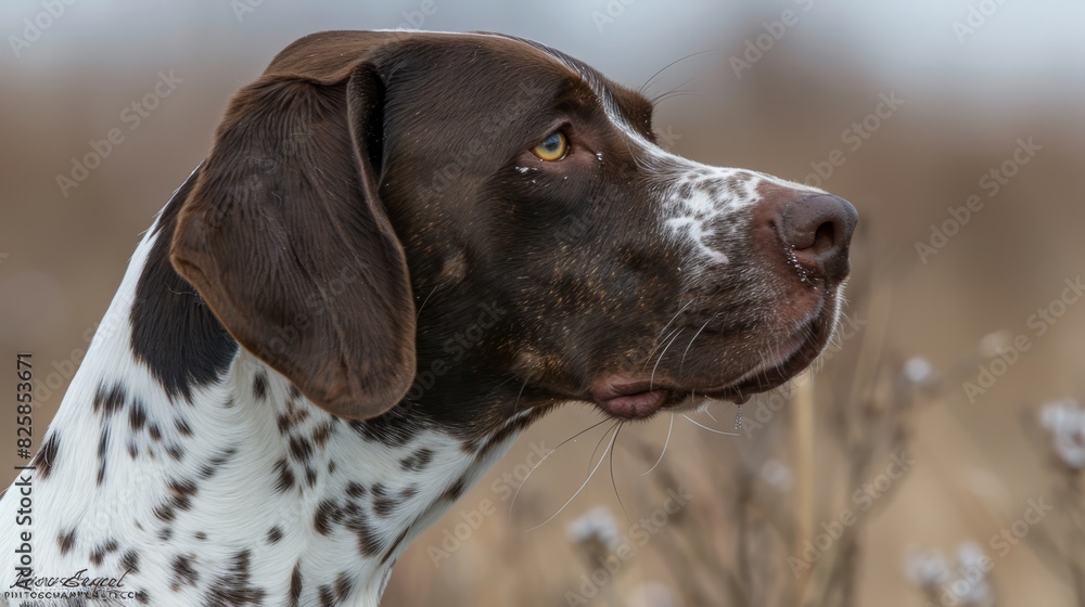  A tight shot of a dog's face with two distinct spots, one brown and one white