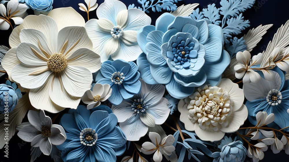 A blue flower background with a mix of hand-painted and digitally rendered floral elements, providing a rich and textured visual for artistic designs. A blue flower background with a mix of hand-painted and digitally rendered floral elements, providing a rich and textured visual for artistic designs.