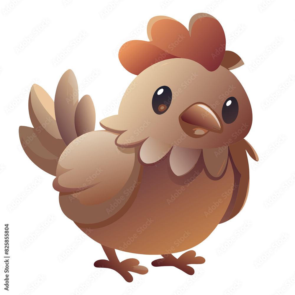 A cute and plump cartoon chicken with big, expressive eyes, a small comb on its head, and fluffy feathers, standing on short legs, exuding a charming and friendly demeanor. A cute and plump cartoon chicken with big, expressive eyes, a small comb on its head, and fluffy feathers, standing on short legs, exuding a charming and friendly demeanor.