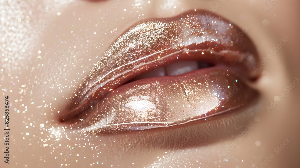 Obraz premium D Art Delicate Shimmering Lip Gloss on Porcelain Skin Evoking Ethereal PreRaphaelite Beauty