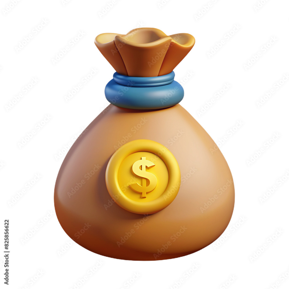 A 3D cartoon illustration of a blue money bag tied with a yellow string and a dollar sign tag, symbolizing wealth, savings, and financial prosperity. A 3D cartoon illustration of a blue money bag tied with a yellow string and a dollar sign tag, symbolizing wealth, savings, and financial prosperity.