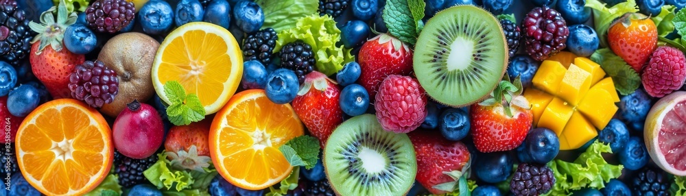 Human gut health enhanced by natural fruits, detailed microorganisms, and nutrients, educational and appealing Human gut health enhanced by natural fruits, detailed microorganisms, and nutrients, educational and appealing