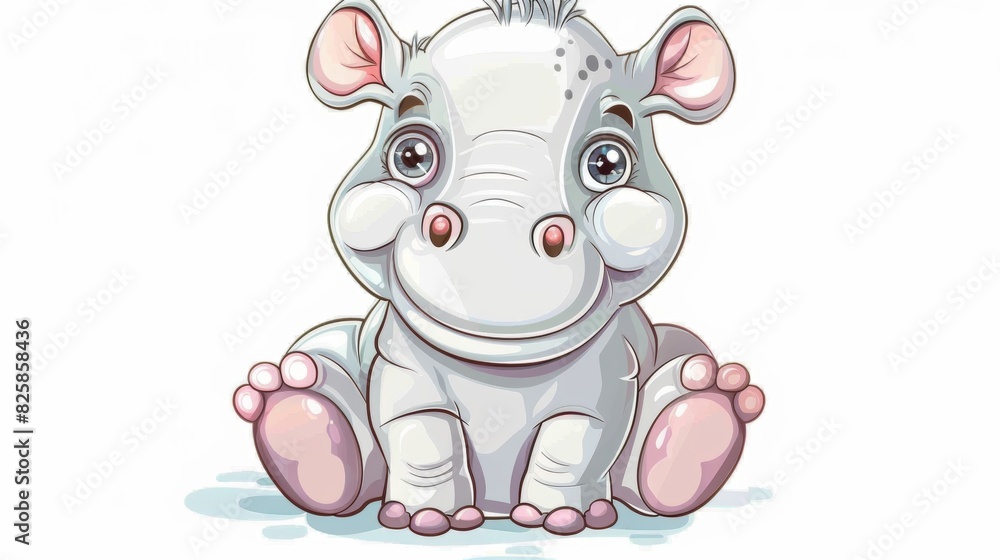 Adorable cartoon baby rhino sitting with a cute expression Adorable cartoon baby rhino sitting with a cute expression