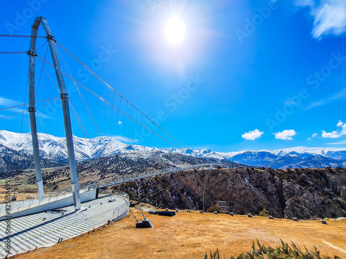 Suspension bridge in Zaamin National Park in Uzbekistan.