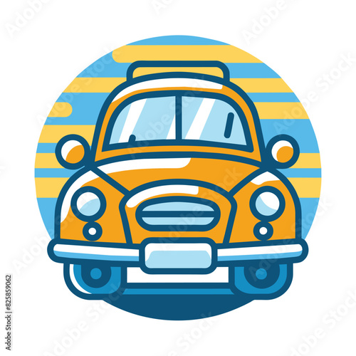 Yellow Vintage Car with Blue and Yellow Stripe Background